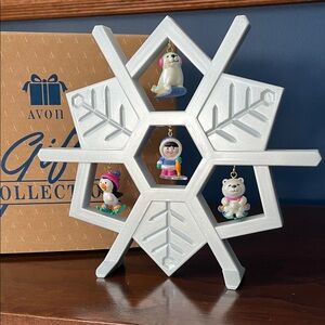 Avon Wee Winter Friends with silver Snowflake stand